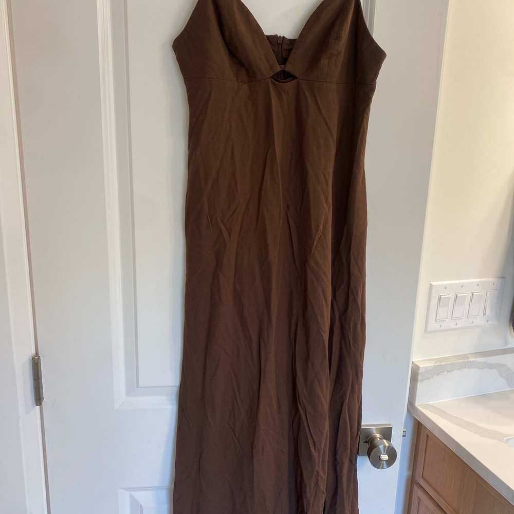 Mango Chocolate Brown V-Neck Maxi Dress